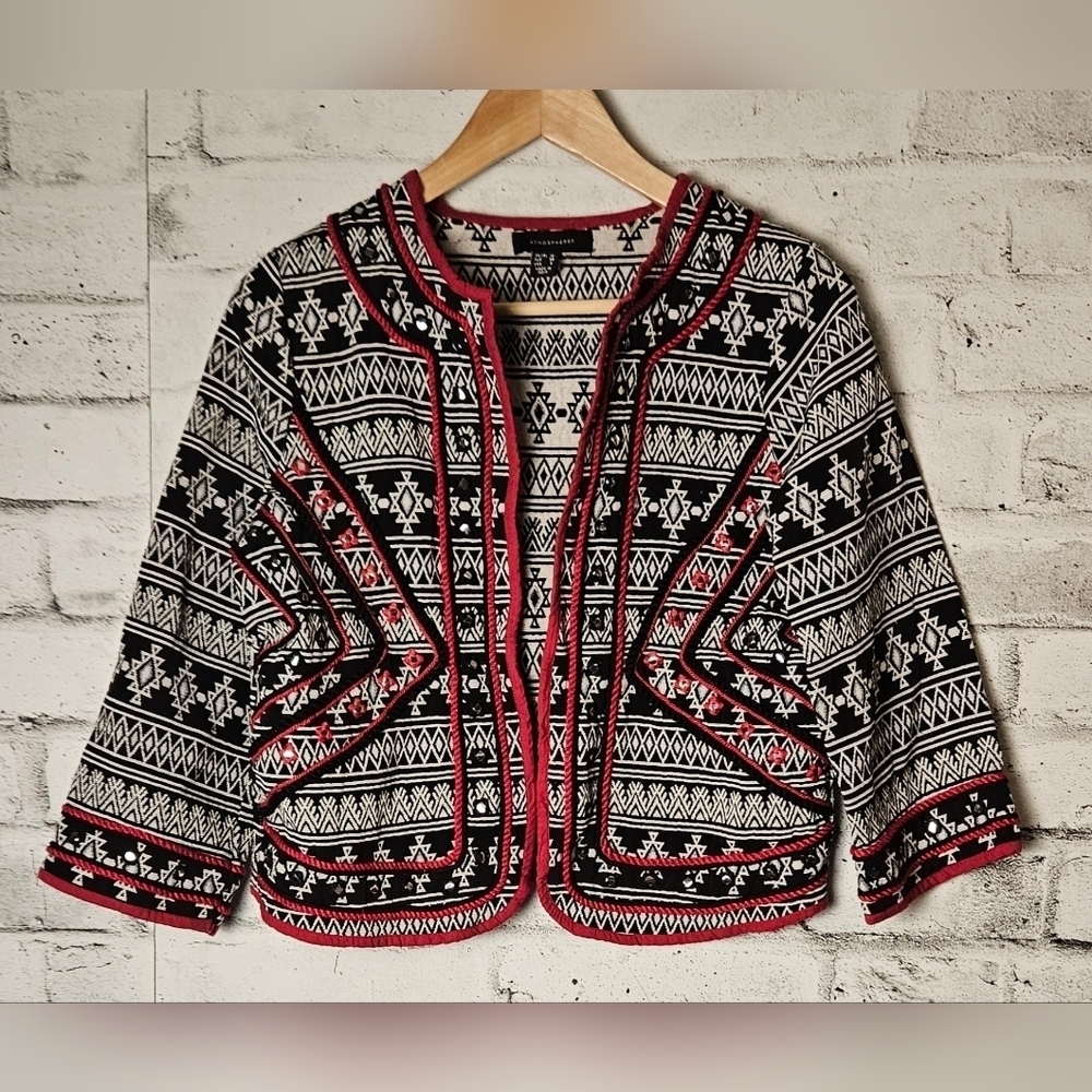 Atmosphere Tribal Print Cropped Jacket Open Front Boho Festival Size 6